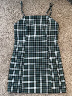 Women’s Green Plaid Spaghetti-Strap Dress